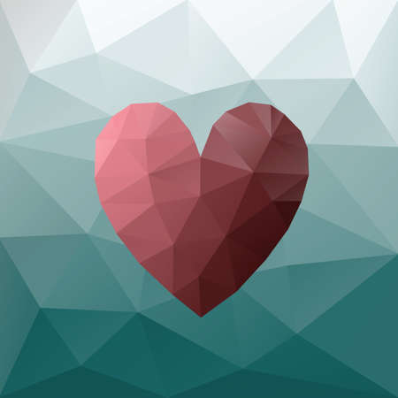 Red Low poly heart on blue triangular background - Valentine's card concept designのイラスト素材