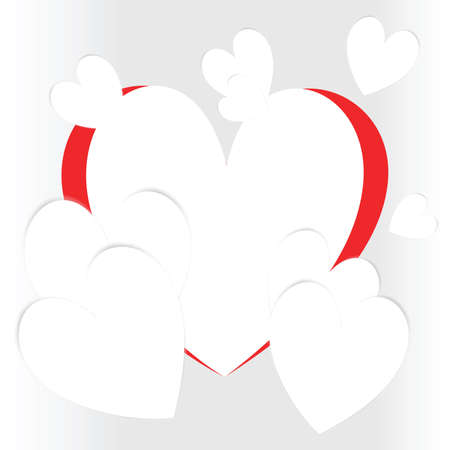 White hearts over the big red one on light gray background. Valentine's Day greeting card designのイラスト素材