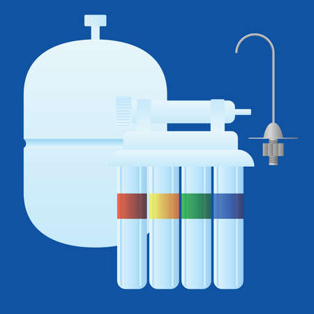 Reverse osmosis water treatment sysem consisting of filters, membrane, water tank and tap. Objects are logically grouped for easier manipulationのイラスト素材