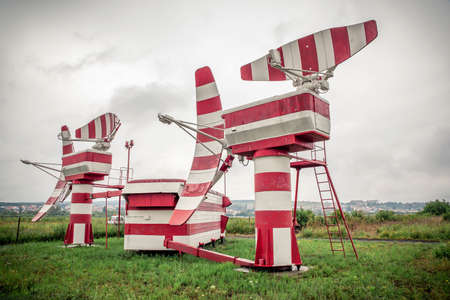 Landing glissade radar on the rainy day in the airportの写真素材
