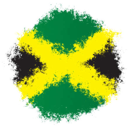 Color spray stylized flag of Jamaica on white backgroundの写真素材