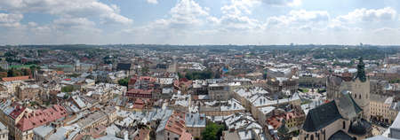 Lviv, Ukraine - August 23, 2018: Landmarks in the center of Lviv - old city in the Western part of Ukraine. View from the City Hall Tower.のeditorial素材