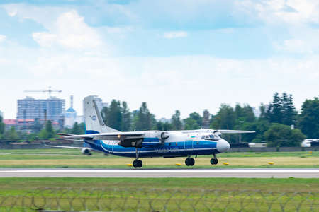 Kyiv, Ukraine - June 09, 2019: Motor Sich Antonov An-24 in Kyiv Sikorsky Airport