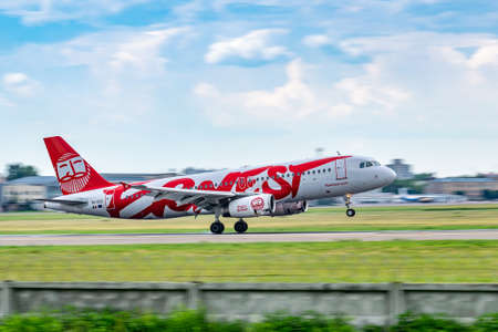 Kyiv, Ukraine - June 09, 2019: Ernest Airbus A320 on the runway in Kyiv Sikorsky Airport