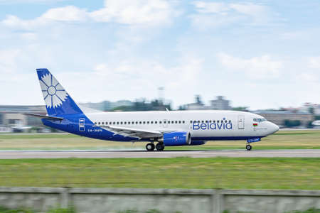 Kyiv, Ukraine - June 09, 2019: Belavia Boeing 737 on the runway in Kyiv Sikorsky Airportのeditorial素材
