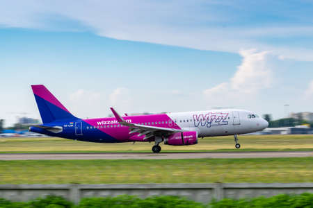 Kyiv, Ukraine - June 09, 2019: Wizz Air Airbus A320 on the runway in Kyiv Sikorsky Airportのeditorial素材