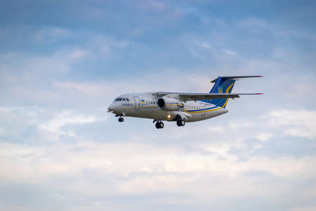 Boryspil, Ukraine - August 3, 2019: Ukraine Government Antonov An-148 is langing in the airportのeditorial素材