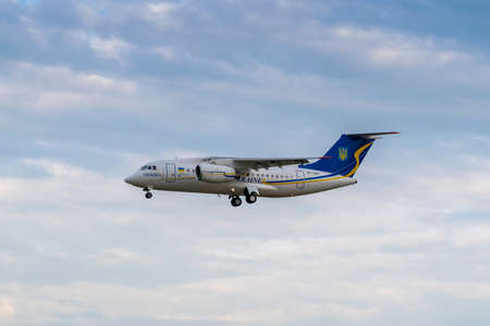 Boryspil, Ukraine - August 3, 2019: Ukraine Government Antonov An-148 is langing in the airportのeditorial素材