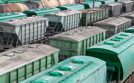 Lots of carriages on the cargo railway stationの写真素材