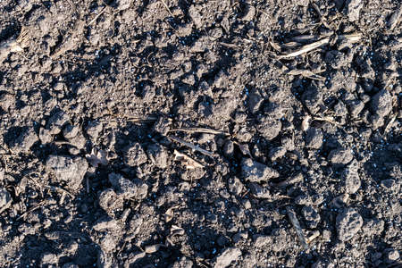Soil on the field covered with mineral fertilizersの写真素材