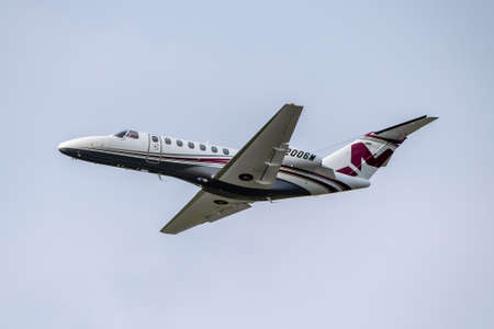Kyiv, Ukraine - September 4, 2020:Cessna 525 Citationjet CJ3 is taking off from the airportのeditorial素材
