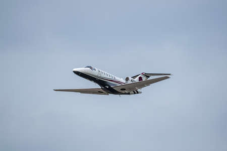 Kyiv, Ukraine - September 4, 2020:Cessna 525 Citationjet CJ3 is taking off from the airport