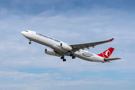 Boryspil, Ukraine - September 25, 2020: Turkish Airlines Airbus A330-300 is taking off from the airportのeditorial素材