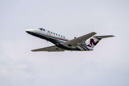 Kyiv, Ukraine - September 4, 2020:Cessna 525 Citationjet CJ3 is taking off from the airportのeditorial素材