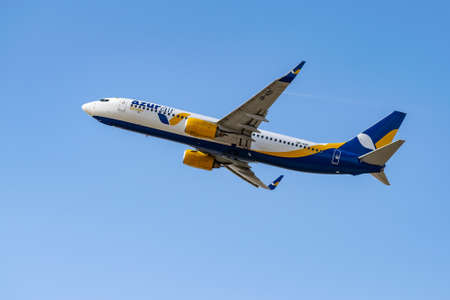 Boryspil, Ukraine - September 25, 2020: Azur Air Ukraine Boeing 737-800 is taking off from the airportのeditorial素材