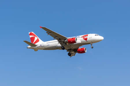 Boryspil, Ukraine - September 25, 2020: Czech Airlines Airbus A319-100 is landing in the airportのeditorial素材