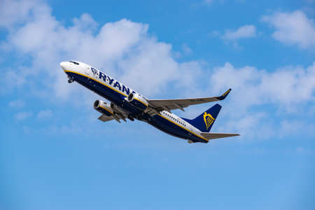 Boryspil, Ukraine - September 25, 2020: Ryanair Boeing 737-800 is taking off from the airport