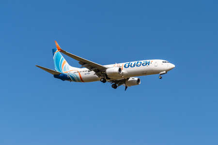 Boryspil, Ukraine - September 25, 2020: Flydubai Boeing 737-800 is landing in the airportのeditorial素材