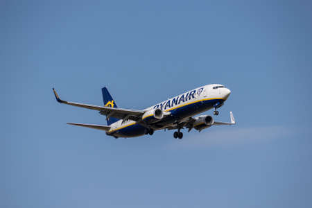 Boryspil, Ukraine - September 25, 2020: Ryanair Boeing 737-800 is landing in the airport