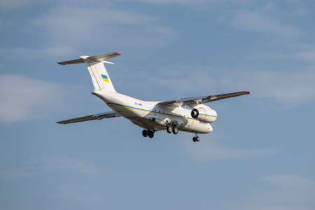 Boryspil, Ukraine - September 25, 2020: Ukraine Government Antonov An-74TK-300D is landing in the airportのeditorial素材
