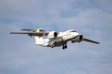 Boryspil, Ukraine - September 25, 2020: Ukraine Government Antonov An-74TK-300D is landing in the airportのeditorial素材
