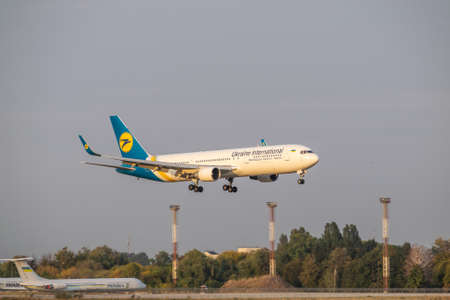 Boryspil, Ukraine - September 25, 2020: Ukraine International Airlines Boeing 767-300ER is landing...