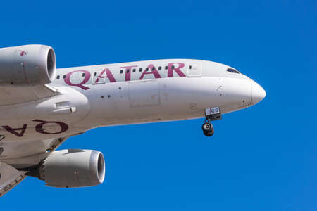 Boryspil, Ukraine - March 10, 2021: Qatar Airways Boeing 787-8 Dreamlinerのeditorial素材