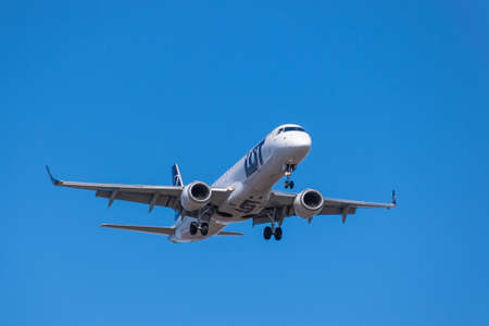 Boryspil, Ukraine - March 10, 2021: LOT Polish Airlines Embraer 190/195のeditorial素材