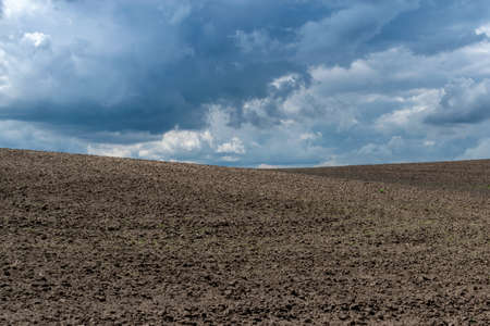 Thunderstorm clouds over the fieldの写真素材