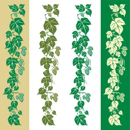 Long branches of hop leaves in one and two colors on a monochrome backgroundのイラスト素材