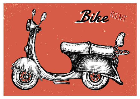 Retro scooter sign for bike rentのイラスト素材