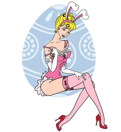 pretty pin up girl in easter bunny costumeのイラスト素材