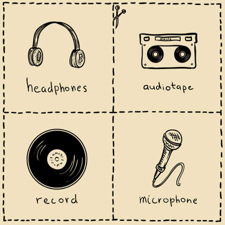 music equipment doodles setのイラスト素材