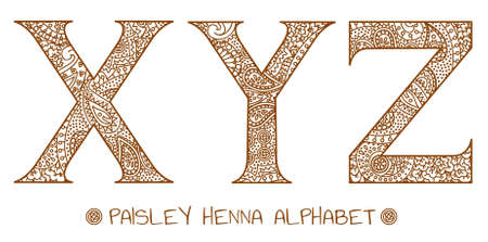 paisley henna alphabet x, y, zのイラスト素材