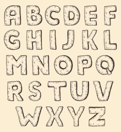 sketch alphabet, vintage engraving styleのイラスト素材