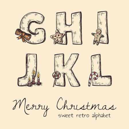 retro christmas alphabet - g, h, j, k, l, iのイラスト素材