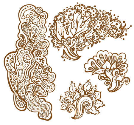 set of henna tattoo floral ornamentsのイラスト素材
