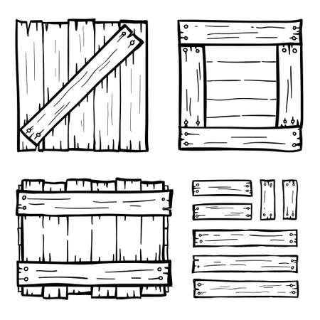 Set of wooden box doodlesのイラスト素材