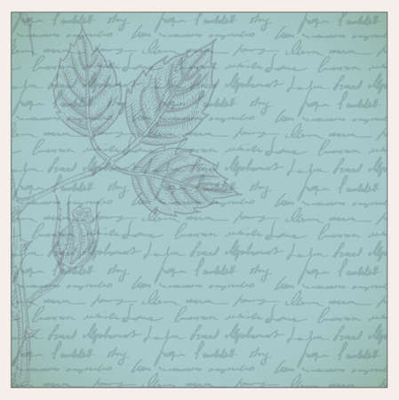 Vintage scrapbooking card with engraved rose and poems, retro vector scrapbooking page blue and grayのイラスト素材