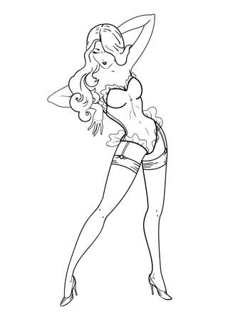 pin-up classic sexy girl in lingerie isolated on whiteのイラスト素材