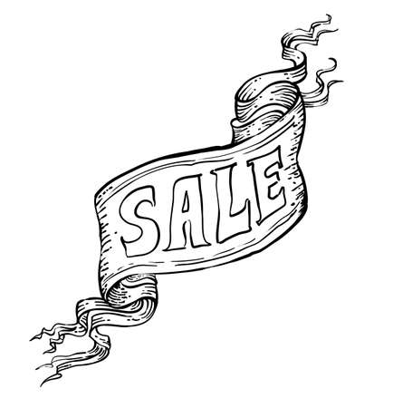illustration of retro vintage sale banner as hand drawn sketch, isolated on whiteのイラスト素材
