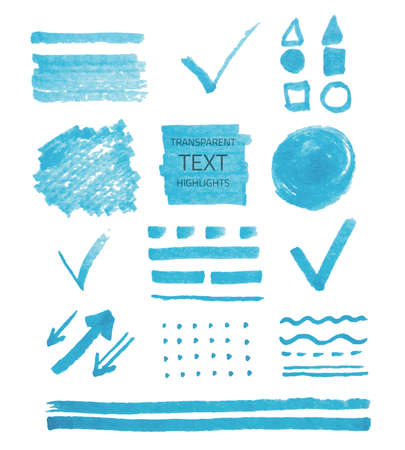 Vector set of transparent highlighter marks, blue color isolated on whiteのイラスト素材