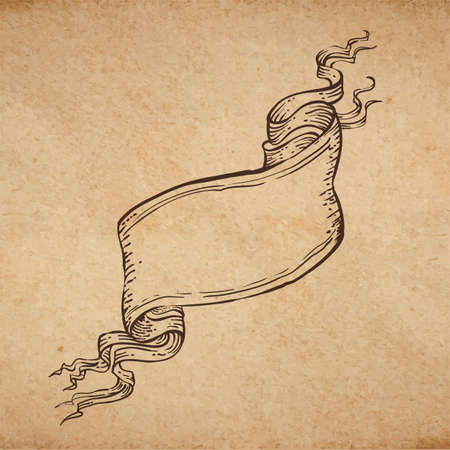 Vintage old paper texture background with retro flag ribbon banner, scrapbooking victorian style page, hand drawn vector illustrationのイラスト素材