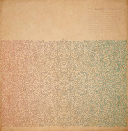 Vector ornate border background with copy space, hand drawn faded of time ornament on parchment old paperのイラスト素材