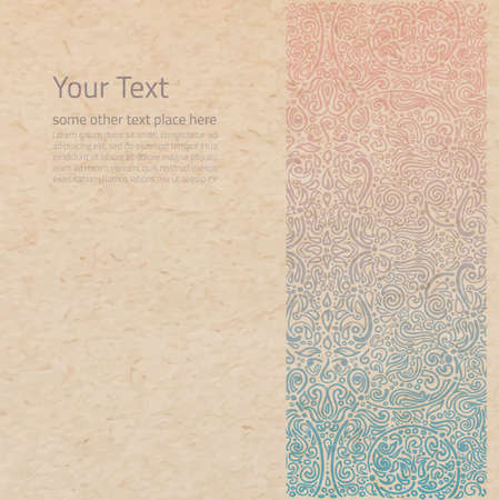 Vector ornate right side border background with copy space, hand drawn faded and dingy color ornament on parchment old paperのイラスト素材