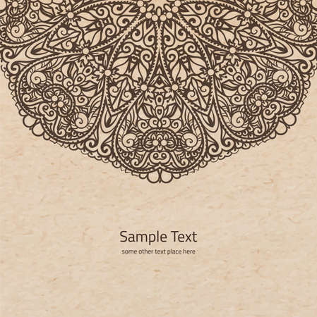 Vector ornamental rosette background with copy space, hand drawn round mandala on parchment old paperのイラスト素材