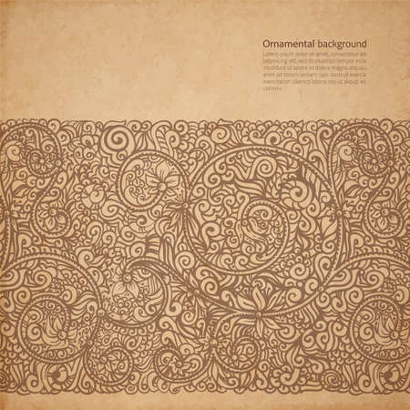 Vector ornate background with copy space, coffee brown ornament on old cardboardのイラスト素材