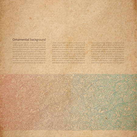 Vector ornate background with copy space, color faded out of time ornament on old cardboardのイラスト素材