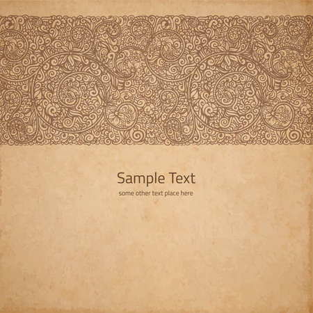 Vector ornate background with copy space, coffee brown ornament on old cardboardのイラスト素材