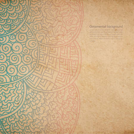 Vintage old paper texture with vector traditional japanese ornament, asian style hand drawn decorative backgroundのイラスト素材